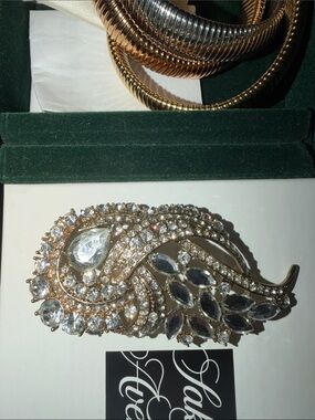 Gold-Tone Crystal Leaf Brooch - Unbranded